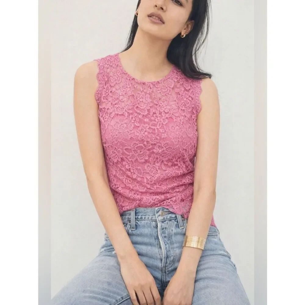 Nanette Lepore Pink Floral Lace Sleeveless Top Size S NWT Romantic Coquette Fem